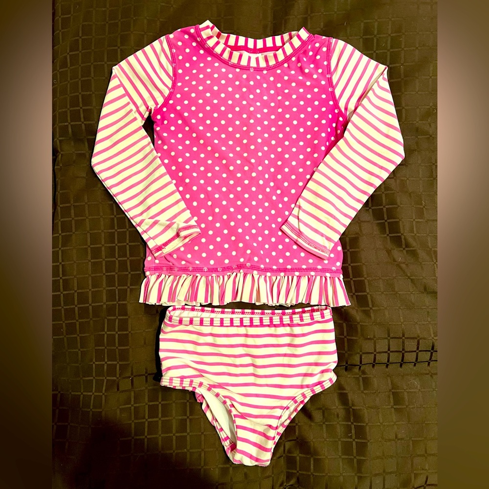 *SOLD* Rufflebutts Two Piece 4T Pink and White Swimsuit
